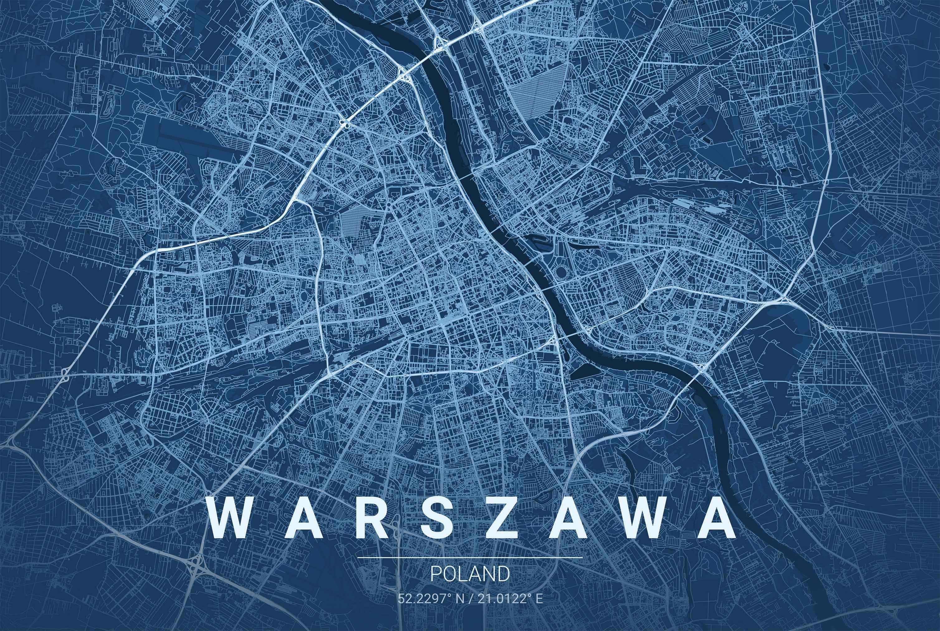 Warsaw Blueprint Map - Modern City Street Wall Art - Strategy Maps